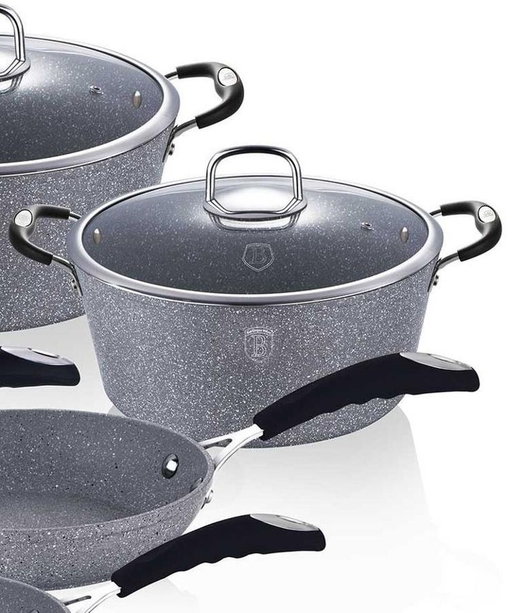Berlinger Haus, Stone Touch, zestaw: garnki granitowe z pokrywą + patelnie + akcesoria, 18 elementów