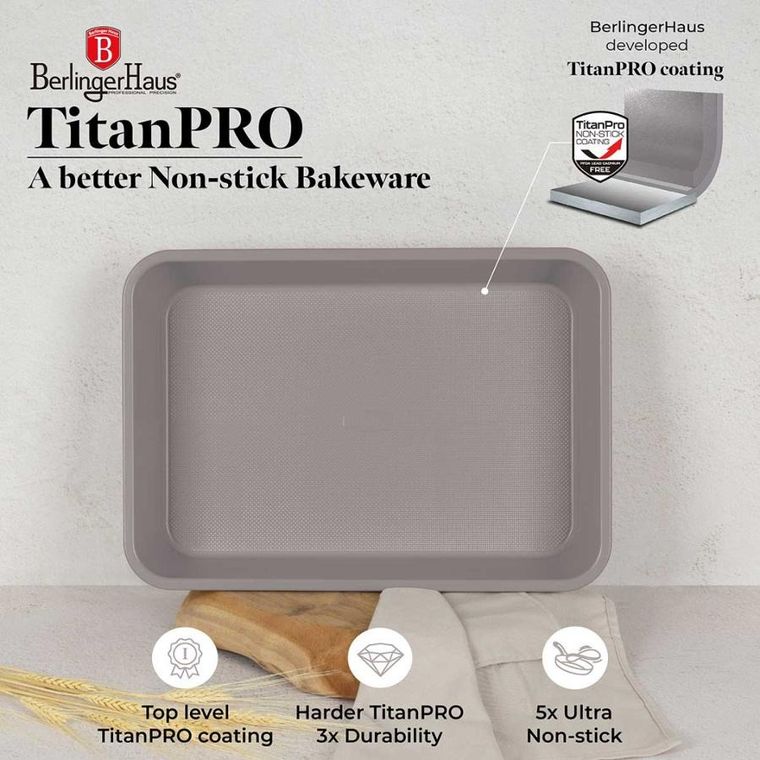 Berlinger Haus, Taupe, brytfanna, forma, tytanowa, 40-28 cm