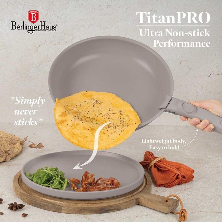 Berlinger Haus, Taupe, zestaw: garnki tytanowe z pokrywą + patelnie, 9 elementów