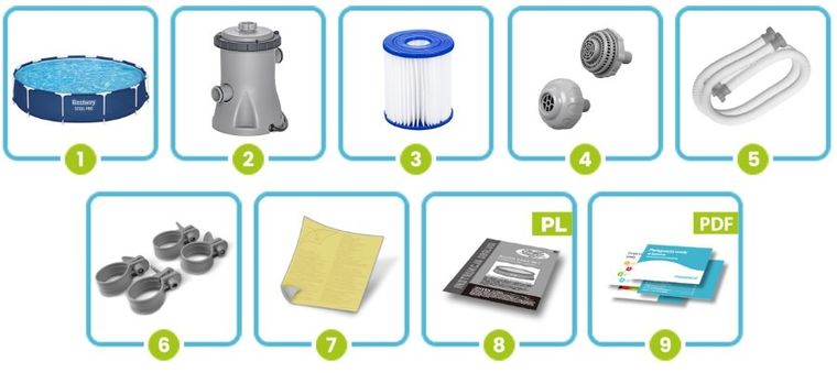 Bestway, basen ogrodowy, stelażowy, zestaw 7w1, 366-76 cm