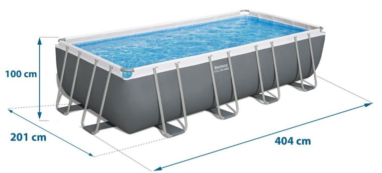 Bestway, basen stelażowy z pompą filtrującą i akcesoriami, prostokątny, 404-201-100 cm, zestaw 18w1