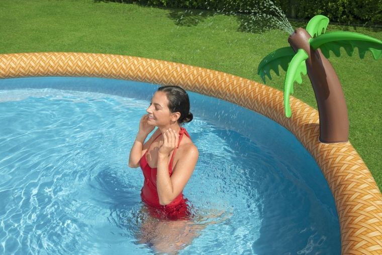 Bestway, Fast Set, basen rozporowy z palmą i pompą filtracyjną, 4,57-0,84m