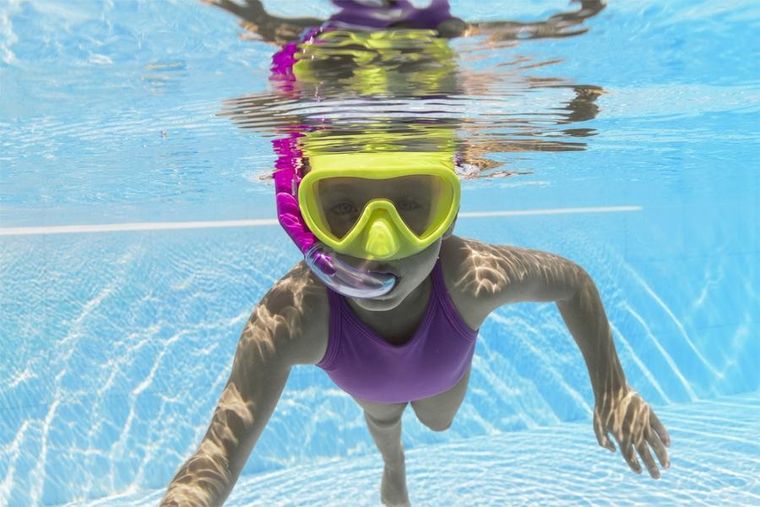 Bestway, maska do nurkowania z rurką, żółto-różowa