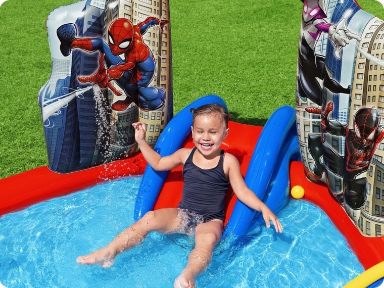 Bestway, Spider-Man, basen dmuchany ze zjeżdzalnią, wodny plac zabaw, 211-206-127 cm