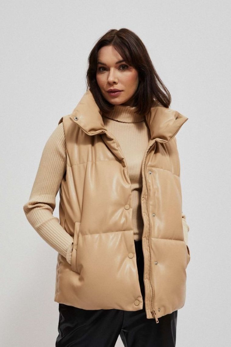 Bezrękawnik damski, beżowy, Moodo