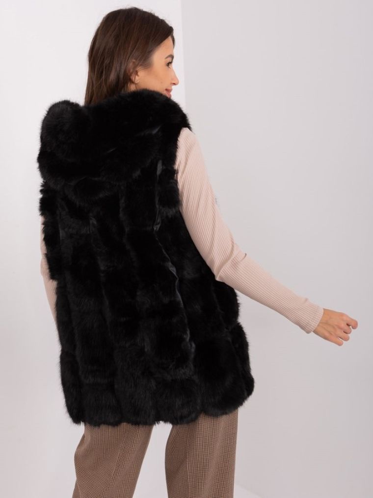 Bezrękawnik damski z kapturem, czarny, Italy Moda