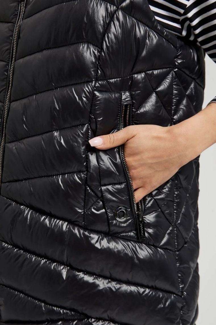 Bezrękawnik damski z kapturem, czarny, Moodo