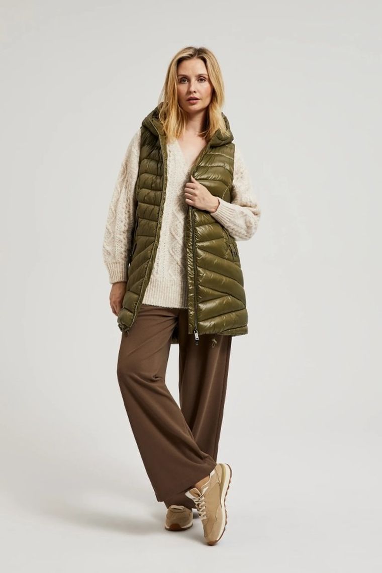 Bezrękawnik damski z kapturem, khaki, Moodo