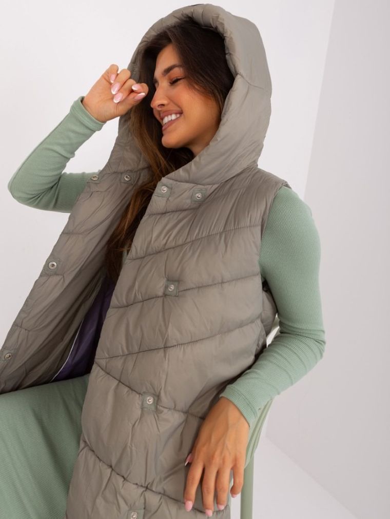 Bezrękawnik damski z kapturem, khaki, Sublevel