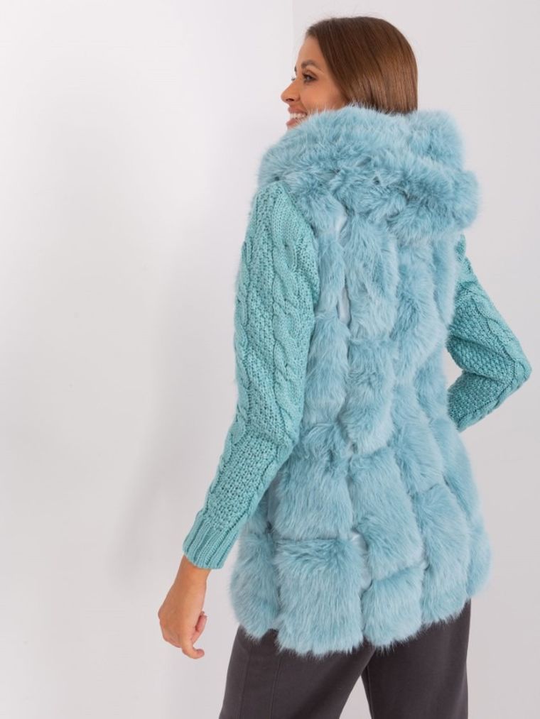 Bezrękawnik damski z kapturem, miętowy, Italy Moda