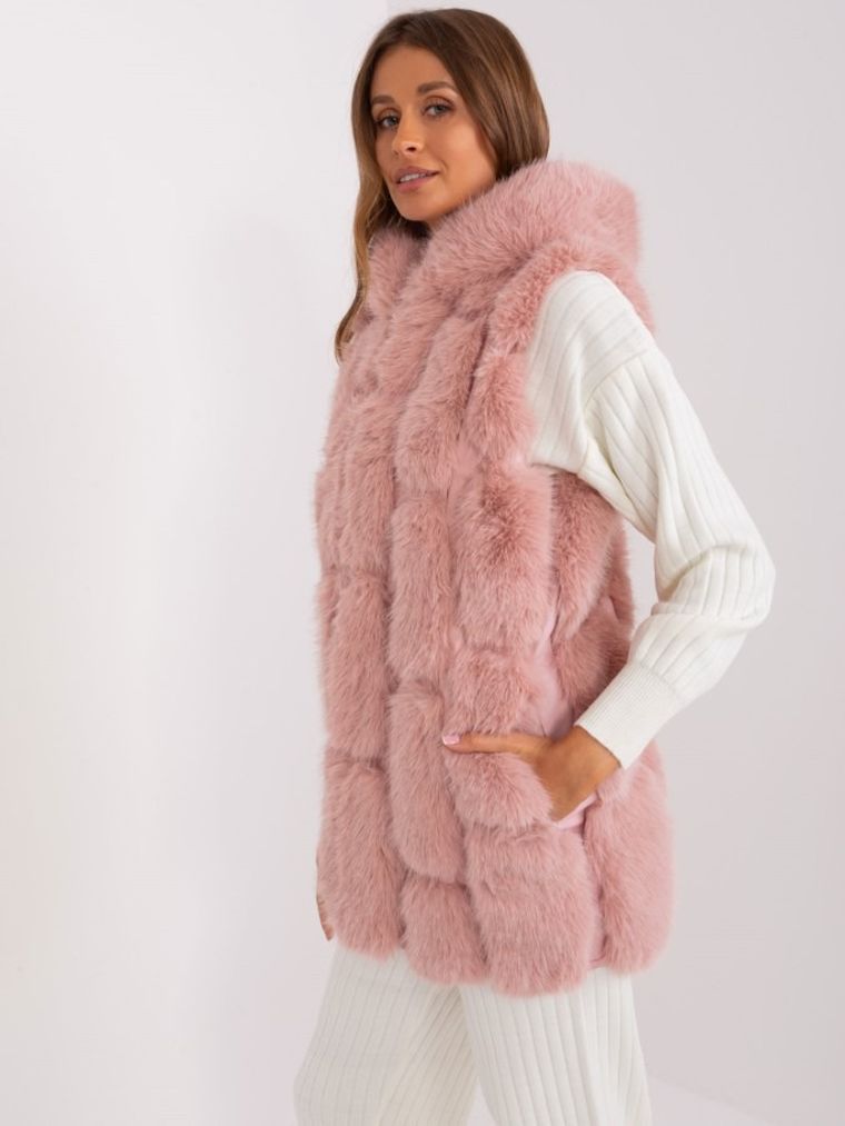 Bezrękawnik damski z kapturem, różowy, Italy Moda