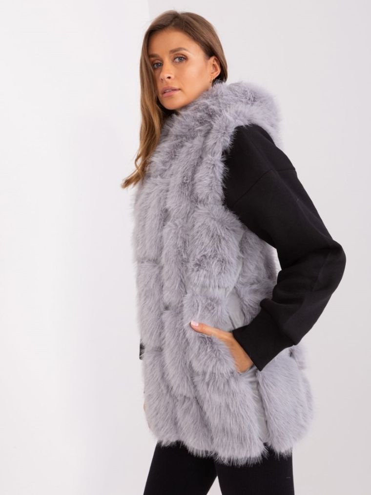 Bezrękawnik damski z kapturem, szary, Italy Moda