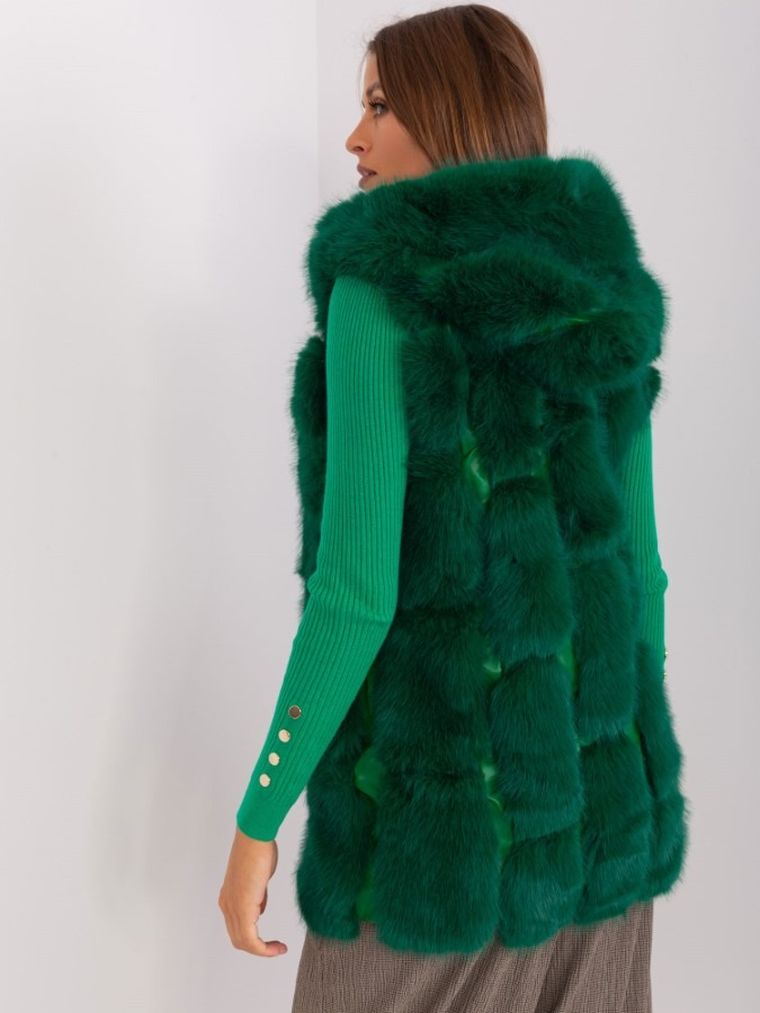 Bezrękawnik damski z kapturem, zielona, Italy Moda