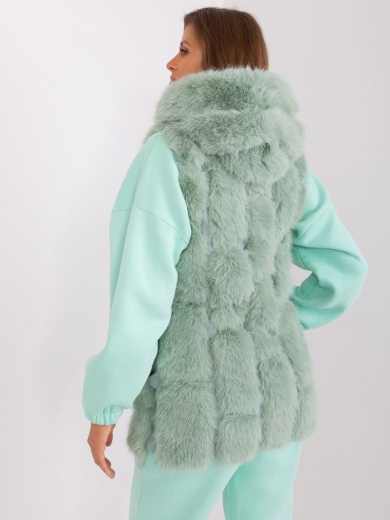 Bezrękawnik damski z kapturem, zielony, Italy Moda