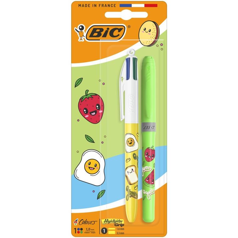 Bic, 4 Colors, Kawaii, długopis kolorowy 4w1 + zakreślacz, pomarańćzowy