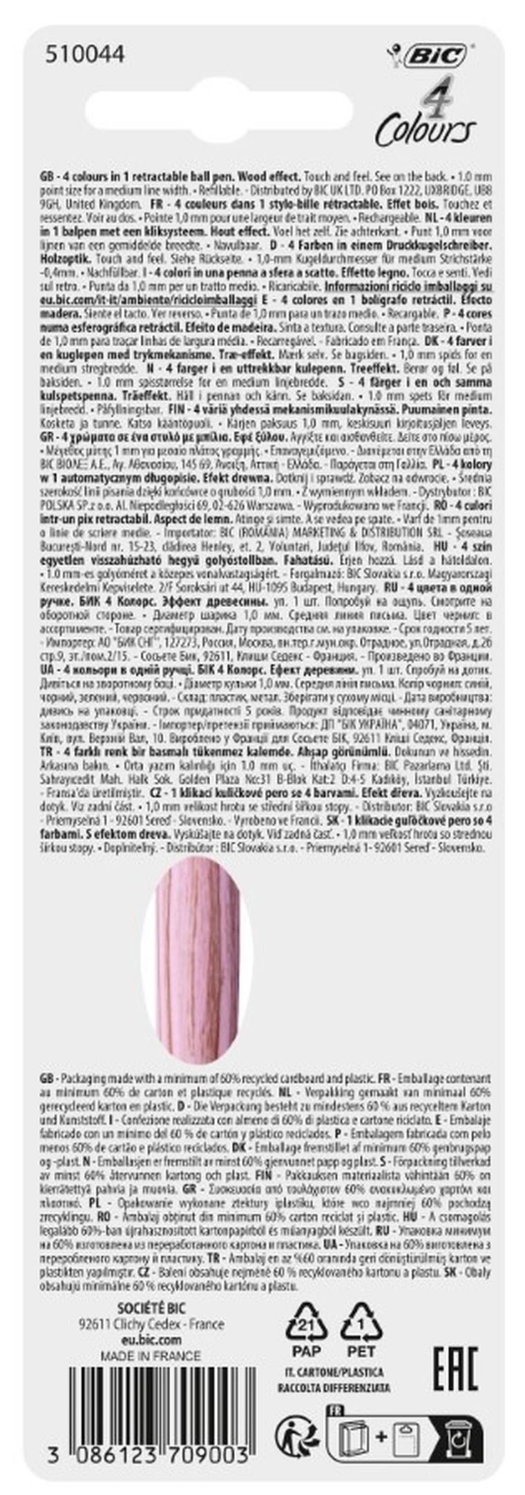 Bic, 4 Colours, Wood Efect, długopis kulkowy z 4 wkładami