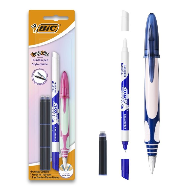 Bic, Easy Clic, pióro wieczne + wkłady i wymazywacz, niebieski