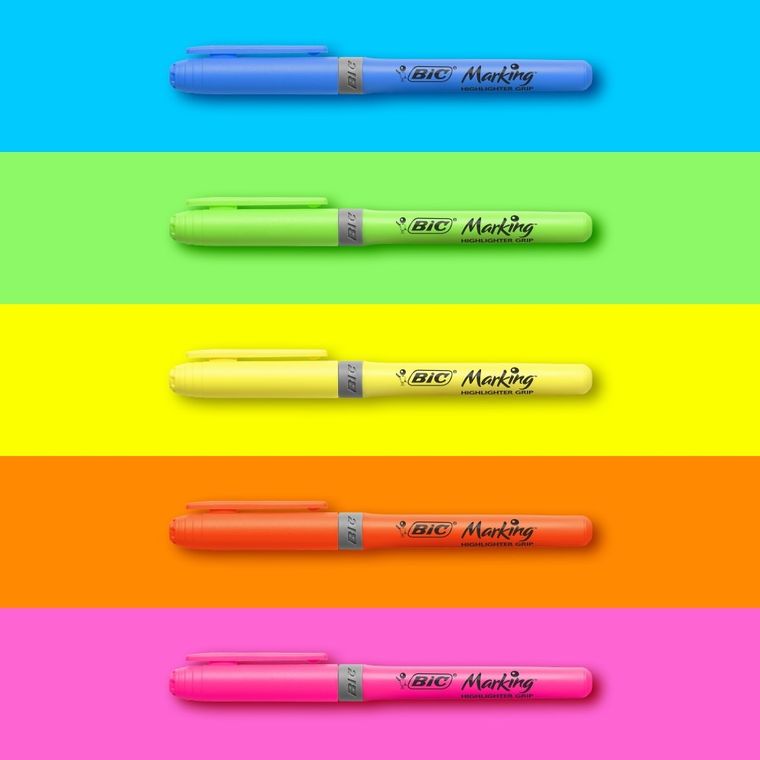 Bic, Highlighter Grip Pastel, zakreślacz, 4 szt.