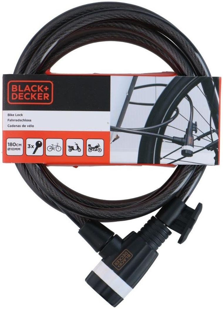 Black&Decker, zapięcie rowerowe linka na zamek, 10-1800mm, z uchwytem