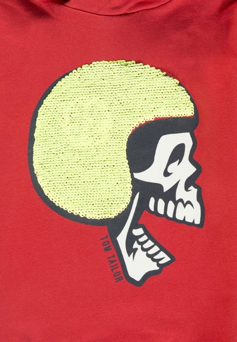 Bluza chłopięca z kapturem, czerwona, dwustronne cekiny, Tom Tailor