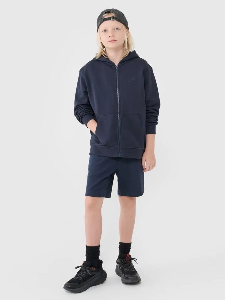 Bluza chłopięca z kapturem, rozpinana, granatowa, 4F