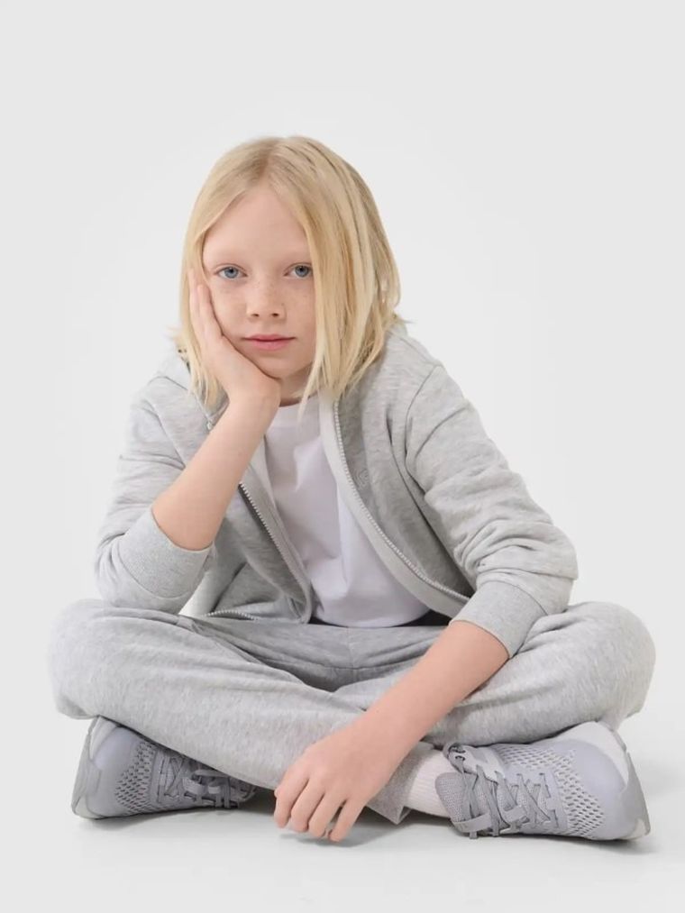 Bluza chłopięca z kapturem, rozpinana, szara, 4F