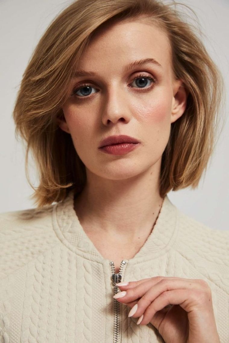 Bluza damska, rozpinana, beżowa, Moodo