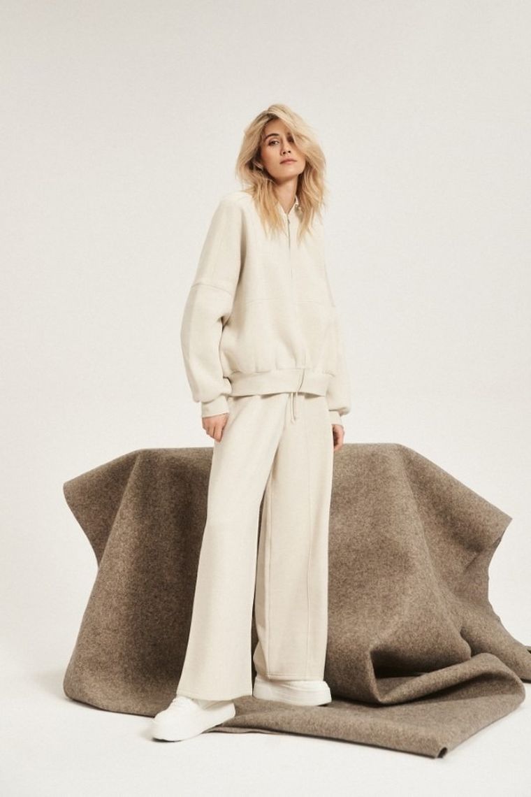 Bluza damska, rozpinana, beżowa, Moodo