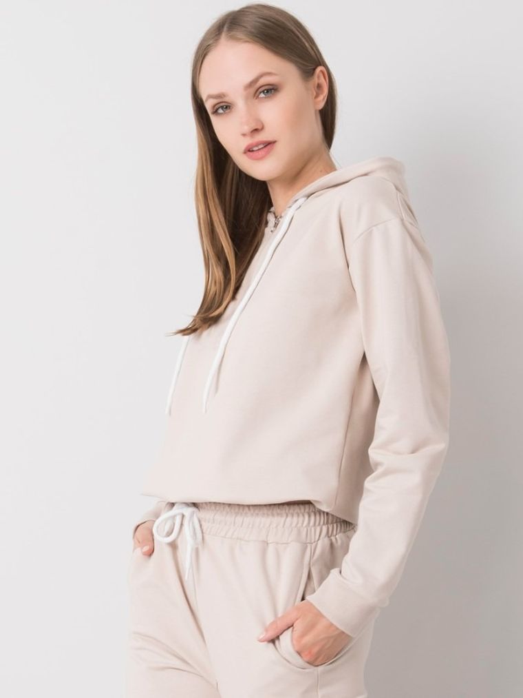Bluza damska z kapturem, beżowa, Sublevel