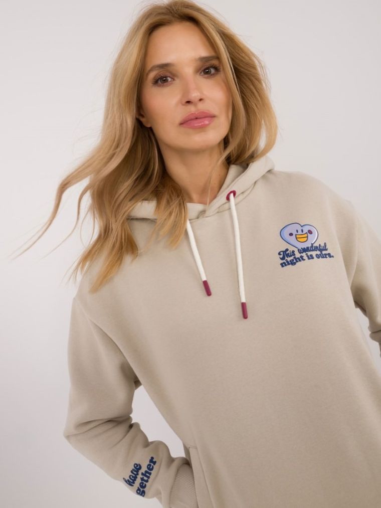 Bluza damska z kapturem, beżowa, Sublevel
