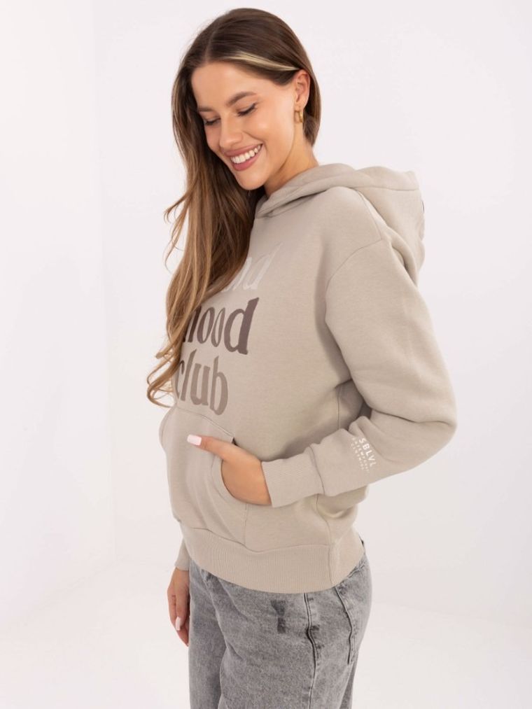 Bluza damska z kapturem, beżowa, Sublevel