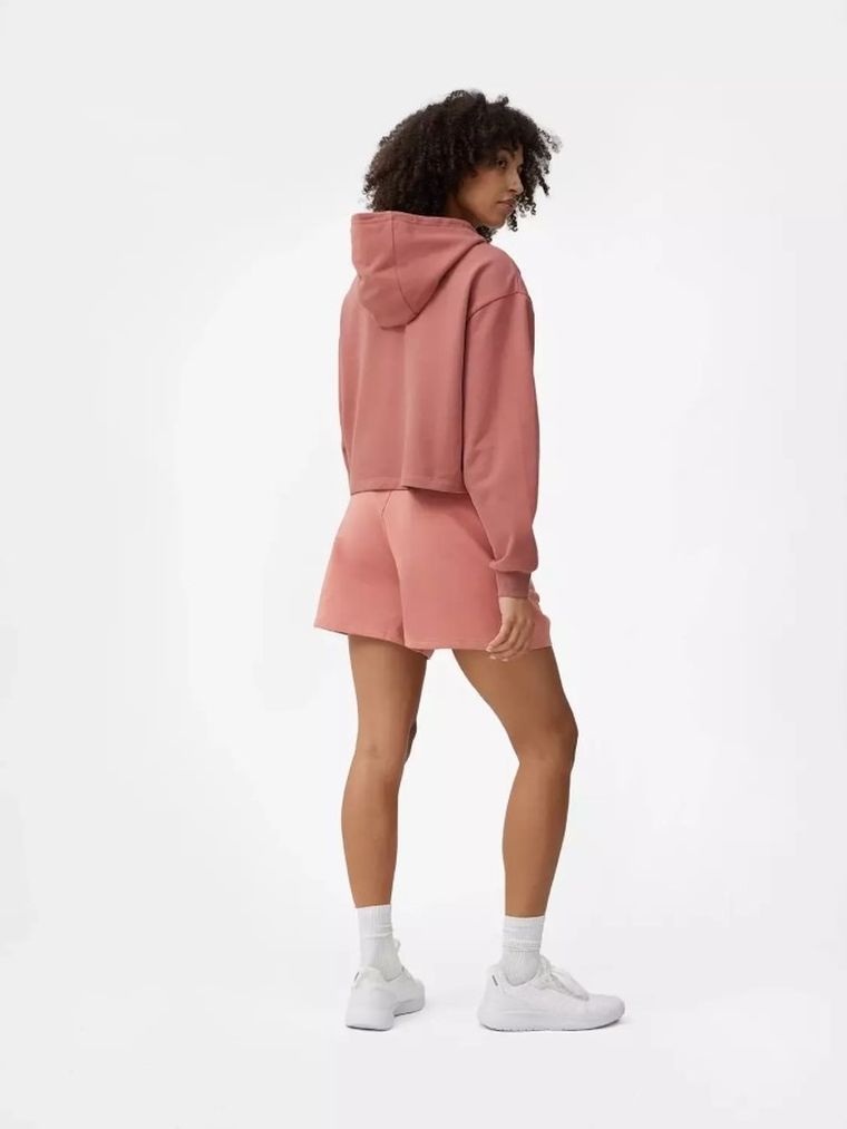 Bluza damska z kapturem, crop top, różowa, 4F