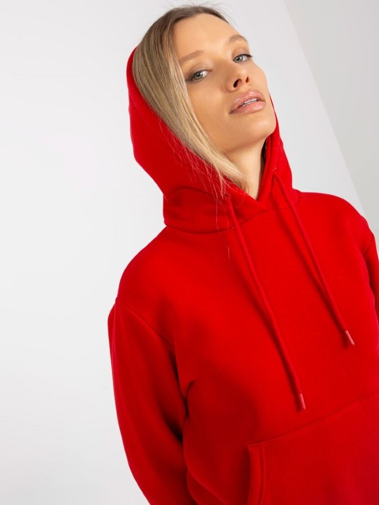 Bluza damska z kapturem, czerwona, Rue Paris