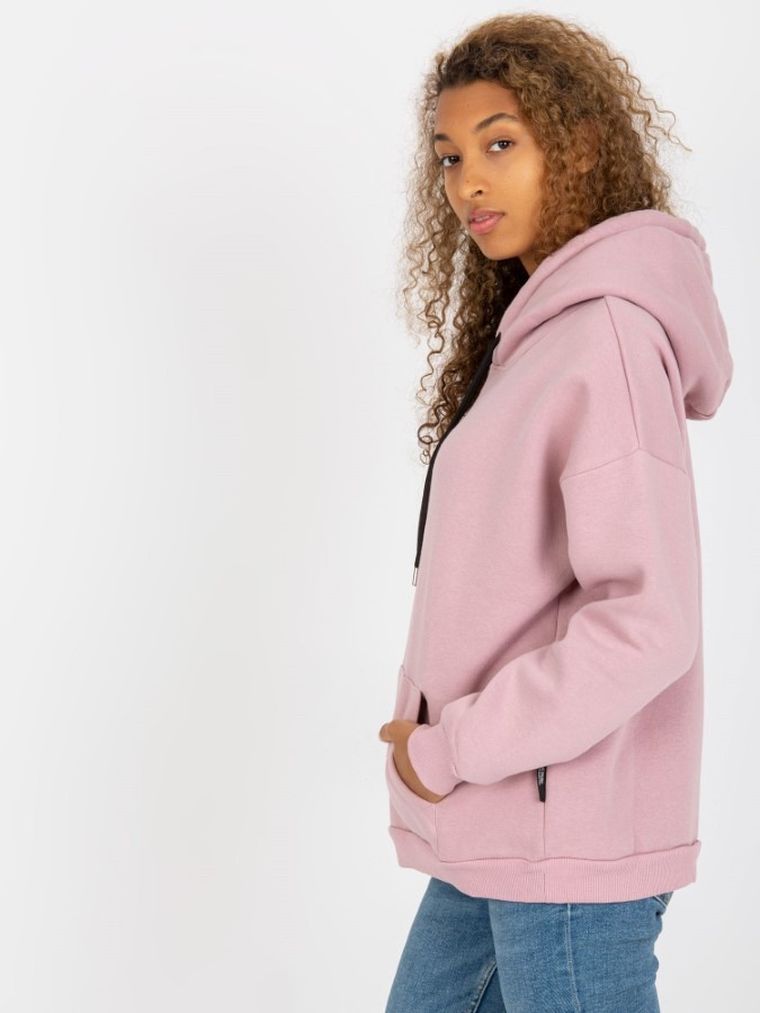 Bluza damska z kapturem, różowa, Rue Paris