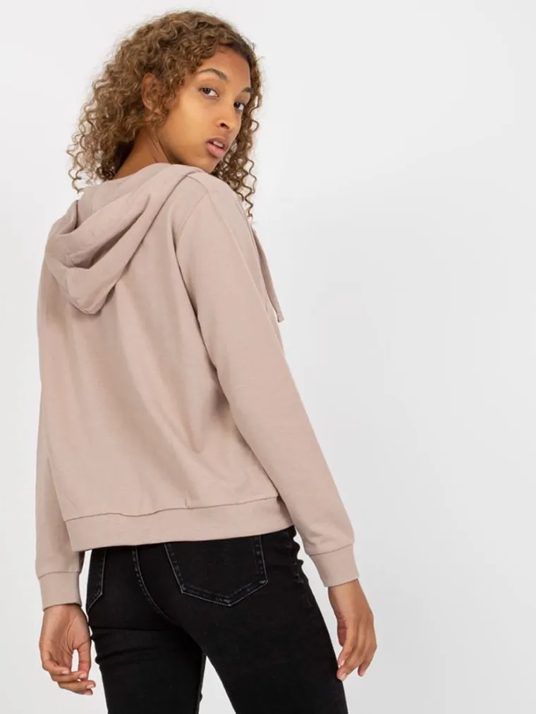 Bluza damska z kapturem, rozpinana, beżowa, Basic Feel Good