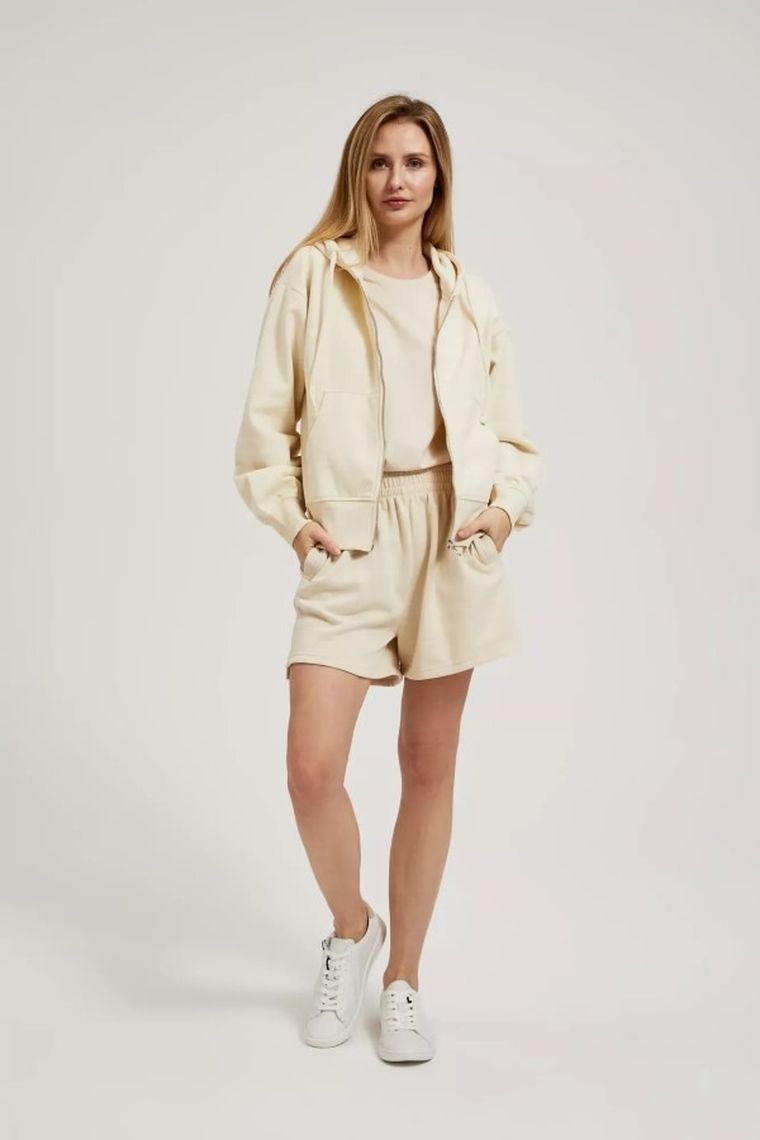 Bluza damska z kapturem, rozpinana, beżowa, Moodo