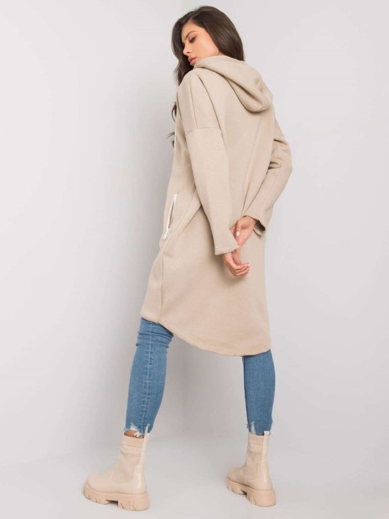 Bluza damska z kapturem, rozpinana, beżowa, Relevance
