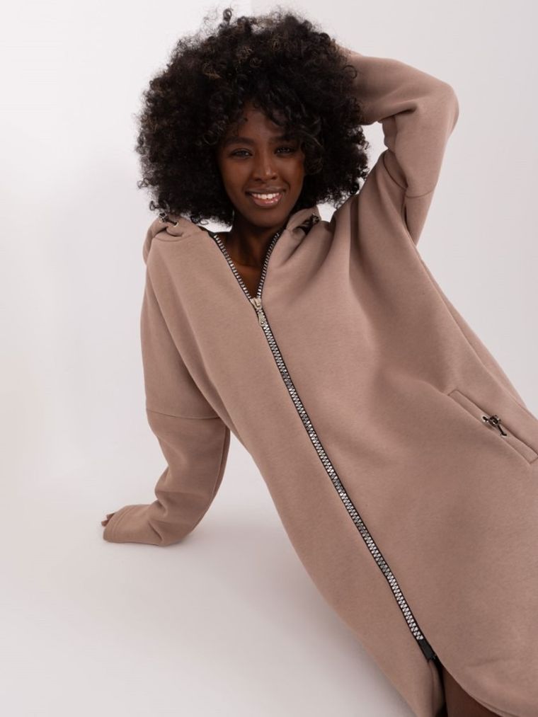 Bluza damska z kapturem, rozpinana, beżowa, Relevance