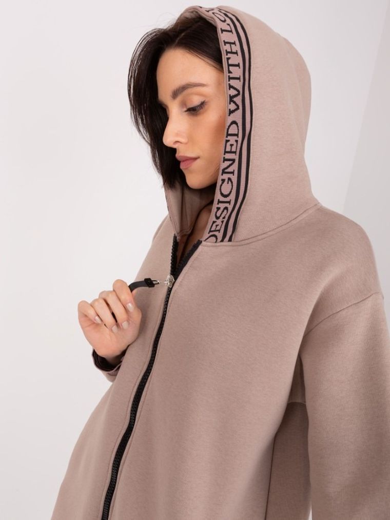 Bluza damska z kapturem, rozpinana, beżowa, Relevance