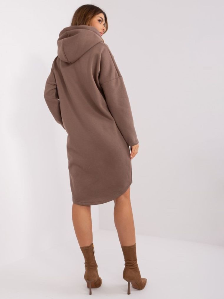 Bluza damska z kapturem, rozpinana, brązowa, Relevance