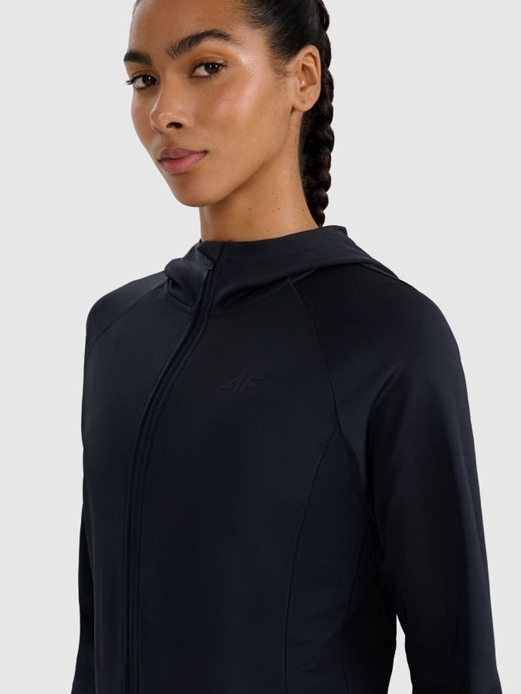 Bluza damska z kapturem, rozpinana, czarna, 4F