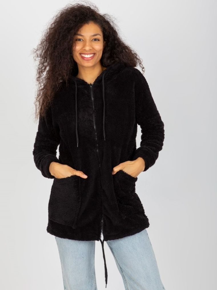 Bluza damska z kapturem, rozpinana, czarna, Rue Paris
