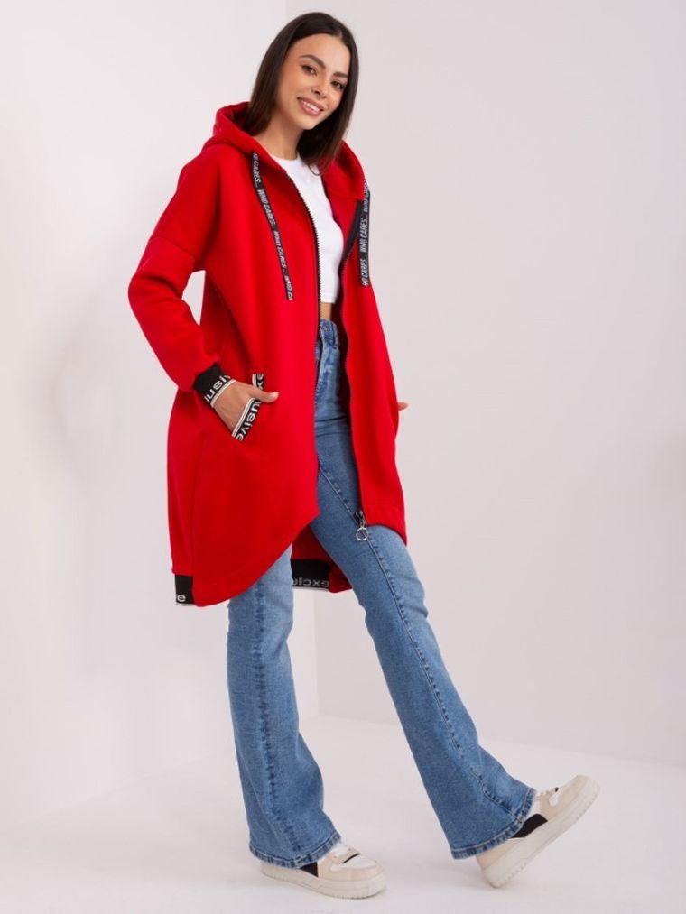 Bluza damska z kapturem, rozpinana, czerwona, Relevance