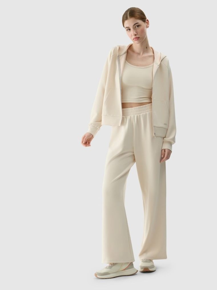 Bluza damska z kapturem, rozpinana, ecru, 4F