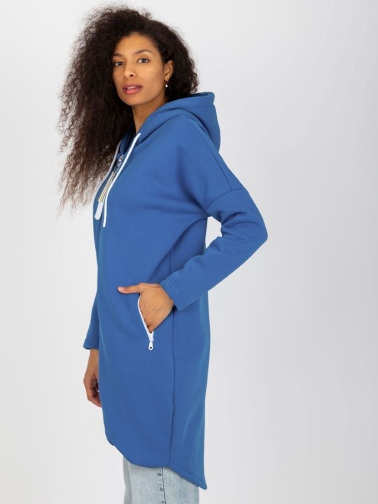 Bluza damska z kapturem, rozpinana, niebieska, Relevance