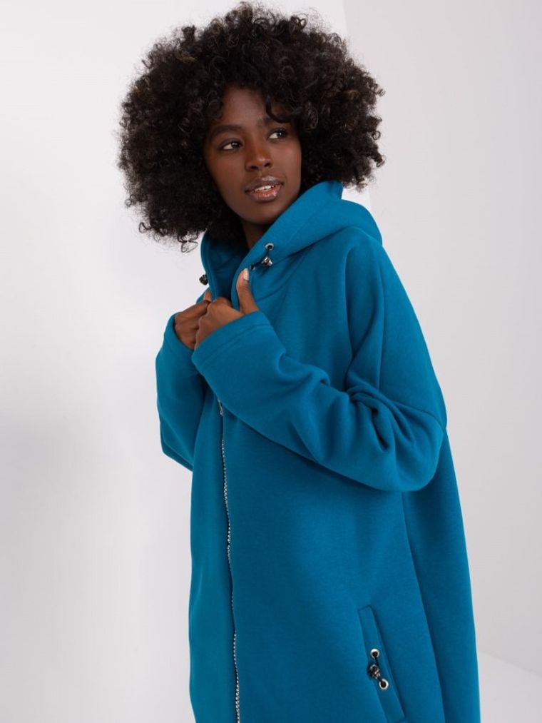 Bluza damska z kapturem, rozpinana, niebieska, Relevance