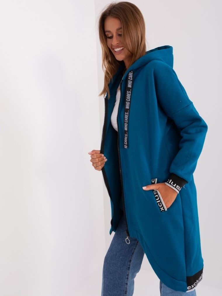 Bluza damska z kapturem, rozpinana, niebieska, Relevance