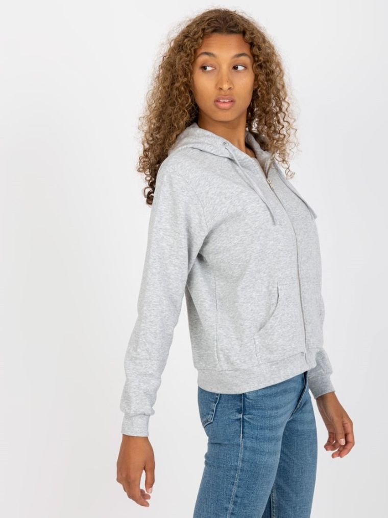 Bluza damska z kapturem, rozpinana, szara, Basic Feel Good