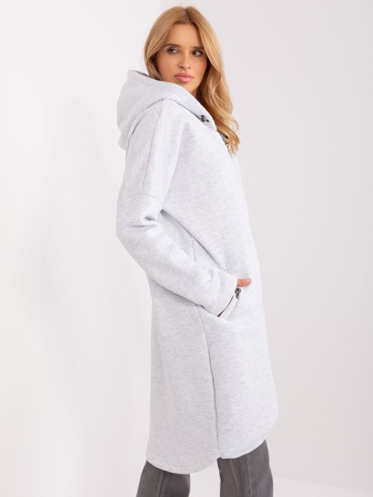 Bluza damska z kapturem, rozpinana, szara, Rue Paris