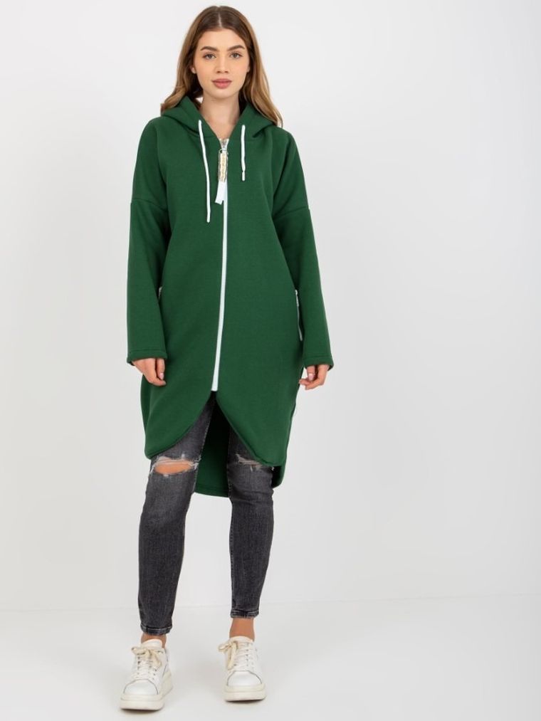 Bluza damska z kapturem, rozpinana, zielona, Relevance
